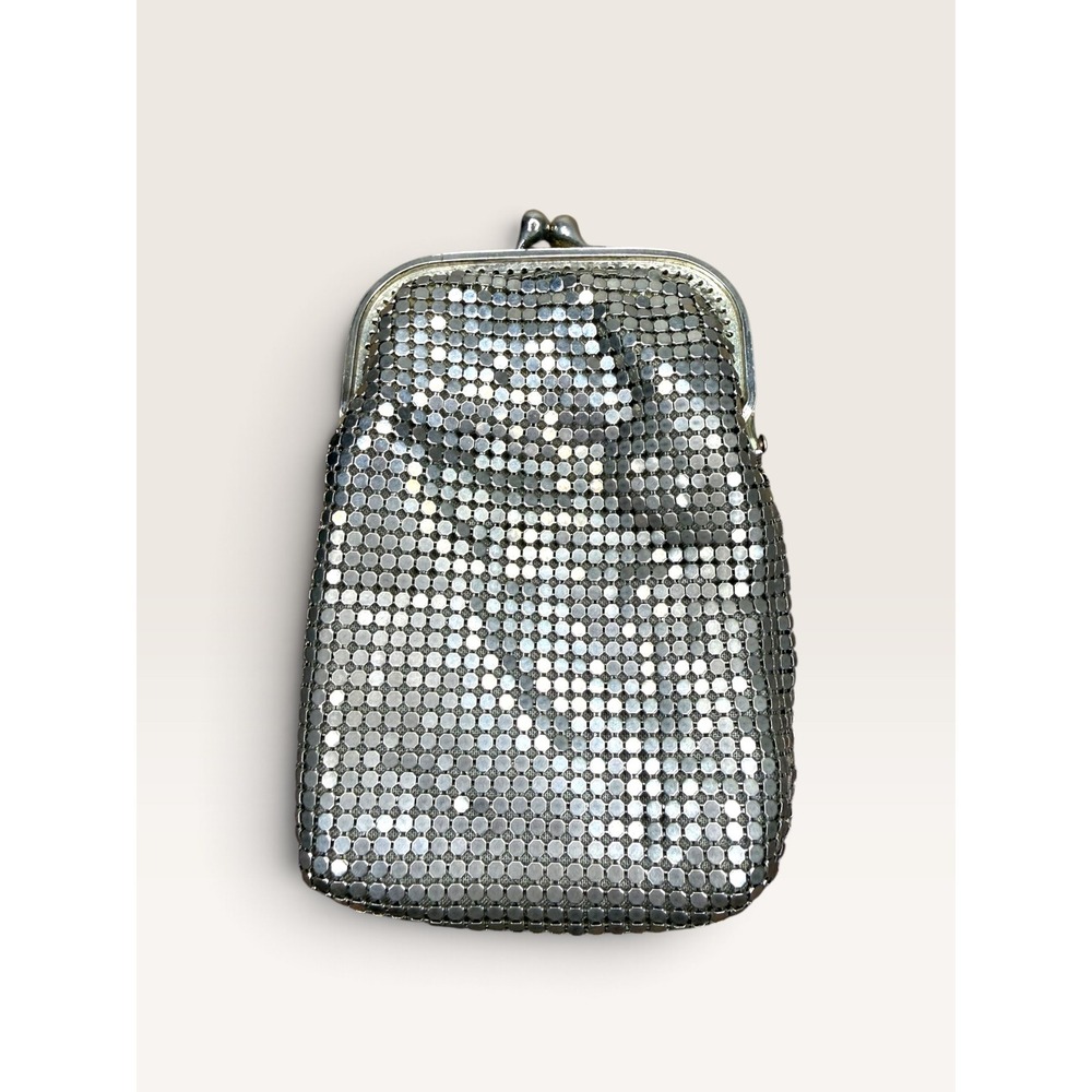 Vintage Silver Tone Metal Mesh Coin Purse Chainmail Pouch Kiss Lock 1950s